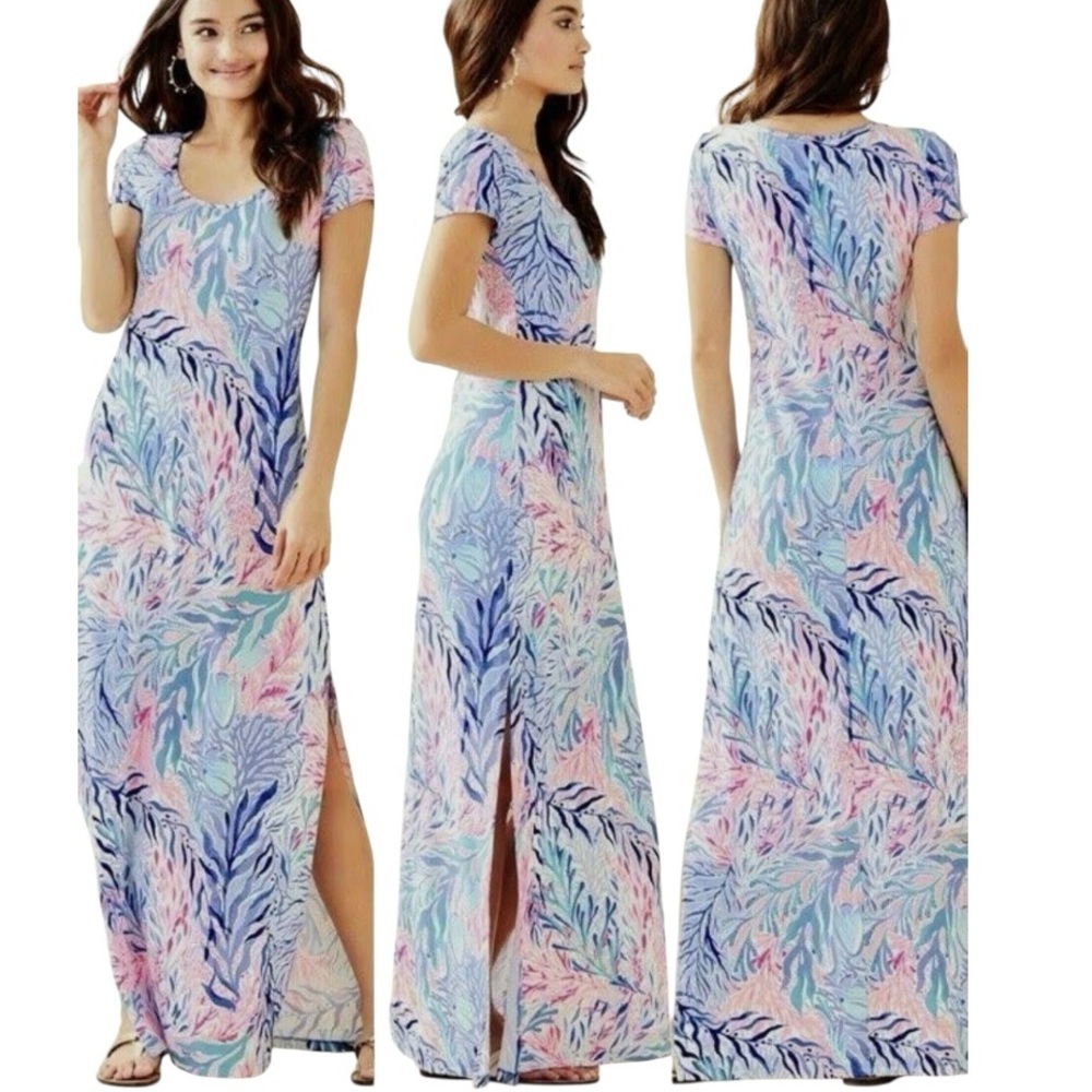 Lilly Pulitzer Wynne Short Sleeve Stretch Jersey Knit Maxi Dress Women’s Small - Picture 2 of 12